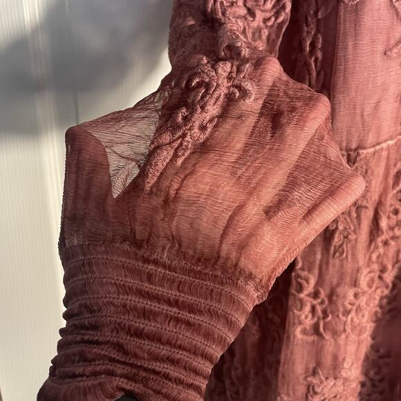 Soft Surroundings Dress Women Small Mauve Silk Tunic Embroidered High Neck Lined - Picture 3 of 16